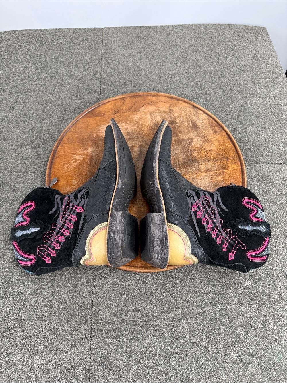 Ariat Boots Wm 8 Zipitbaby Black Western Ankle Boots Pink Blue Cowboy Square Toe - Picture 7 of 10